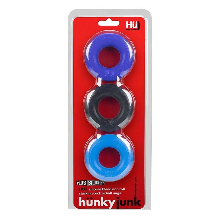 Hunkyjunk HUJ3 c-ring 3-pack, COBALT MULTI - Tar/Cobalt/Aqua - For Him - The Rabbit Hole Life