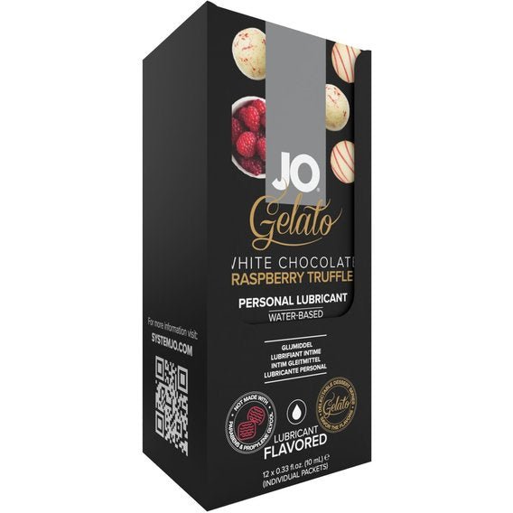 JO Gelato White Chocolate Raspberry Foil Display Box 12 x 10mL - Lubes - The Rabbit Hole Life