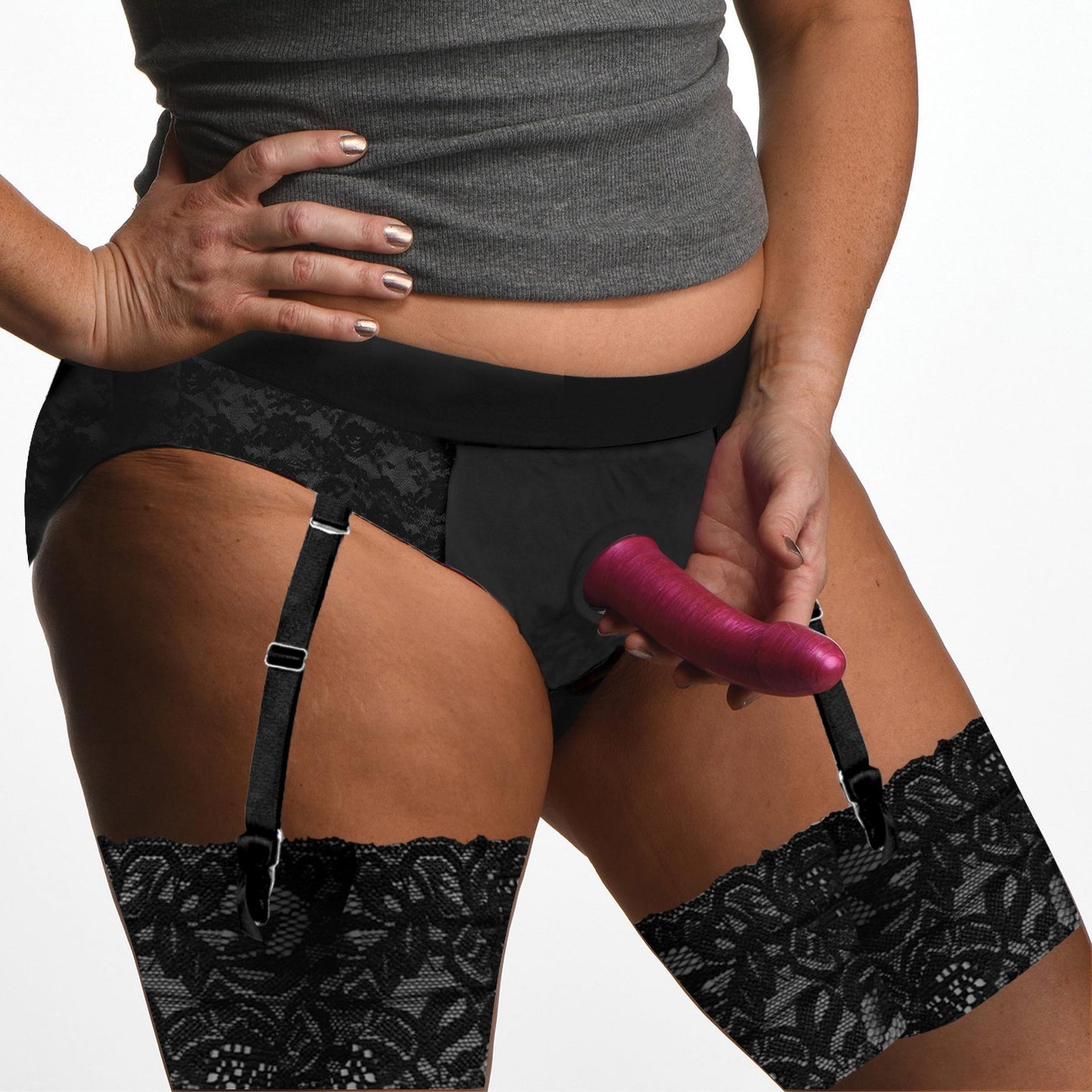 Laced Seductress Crotchless Panty Harness with Garter Straps - SM - DildoHarness - The Rabbit Hole Life