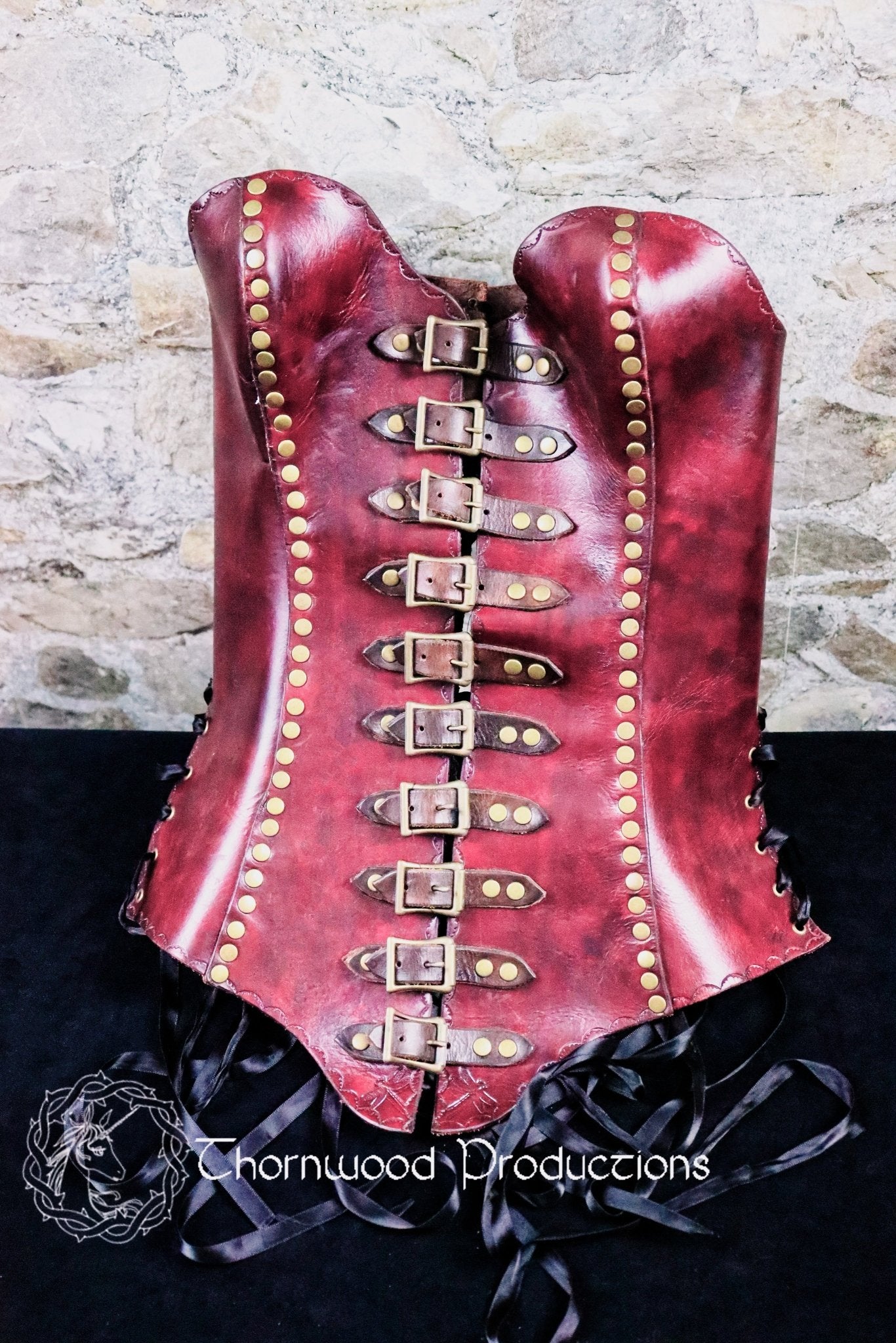 Red Push Up Leather Corset with Buckles and Rivets - BDSM - The Rabbit Hole Life