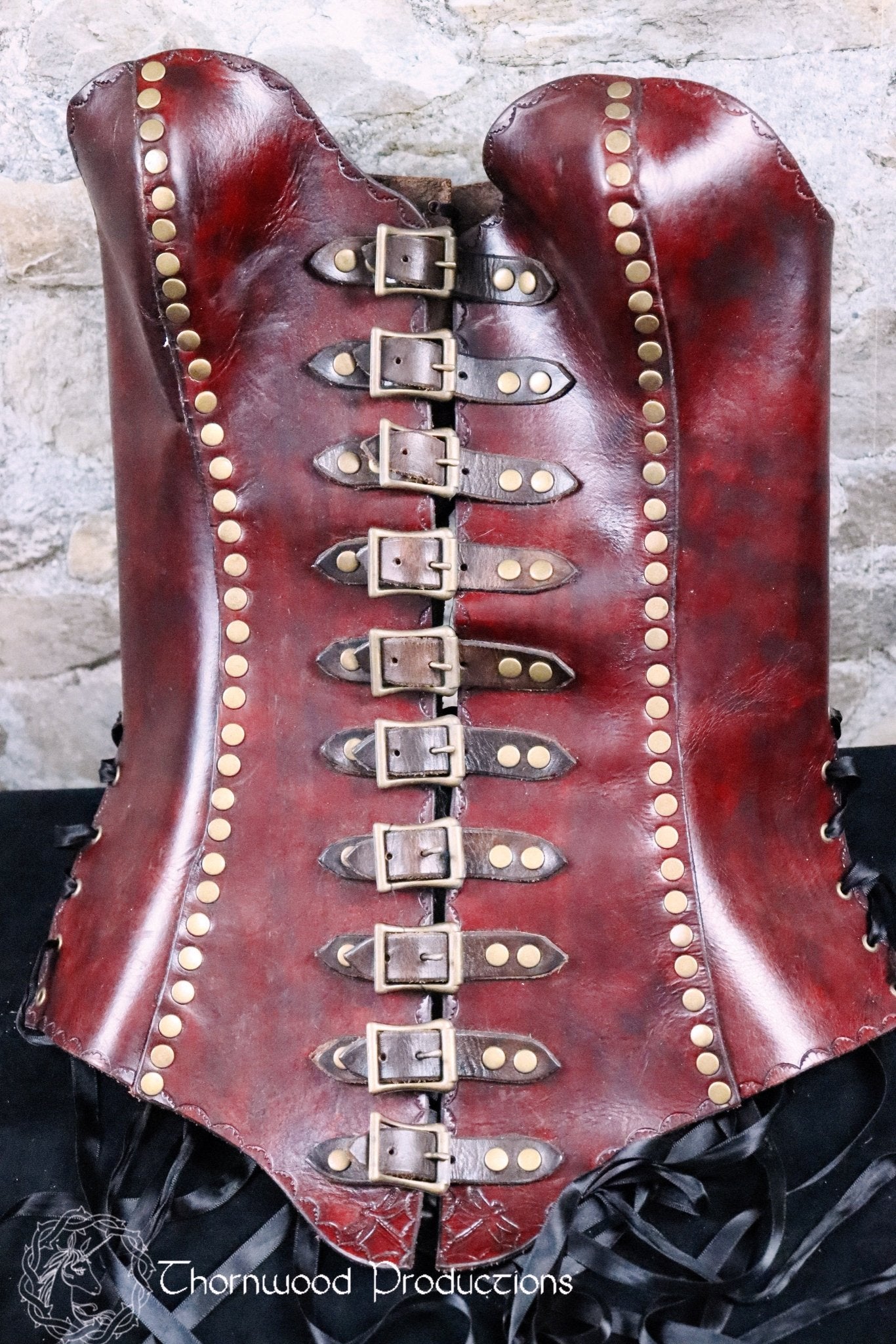 Red Push Up Leather Corset with Buckles and Rivets - BDSM - The Rabbit Hole Life
