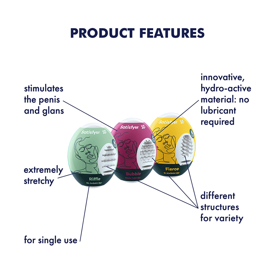 Satisfyer Masturbator Egg 3er Set (Riffle, Bubble, Fierce) Assorted - For Him - The Rabbit Hole Life