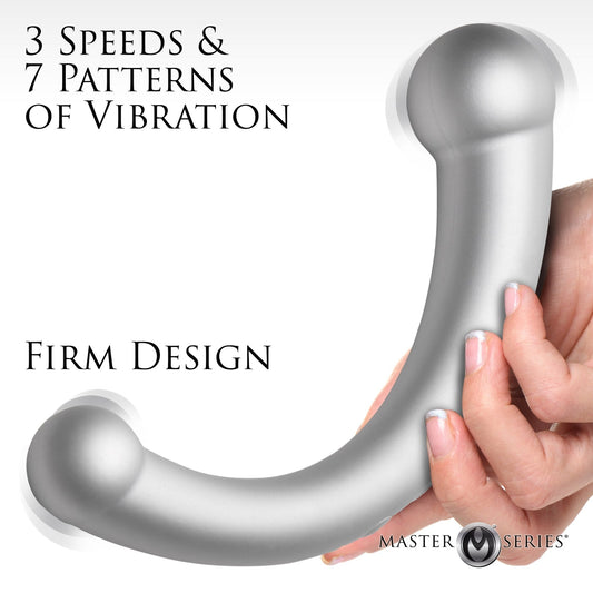 10X Vibra-Crescent Vibrating Silicone Dual-Ended Dildo - Silver - vibesextoys - The Rabbit Hole Life