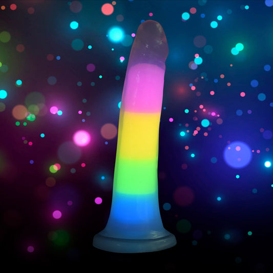 7 Inch Glow-in-the-Dark Rainbow Silicone Dildo - Dildos - The Rabbit Hole Life