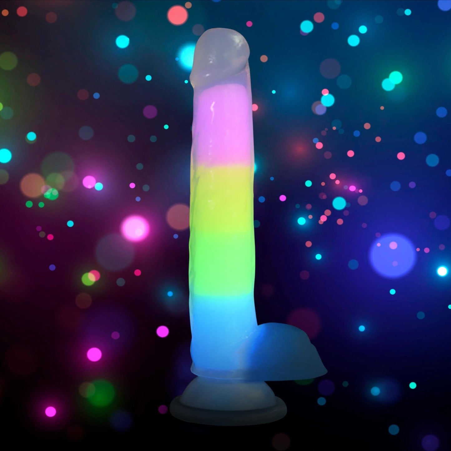 7 Inch Glow-in-the-Dark Rainbow Silicone Dildo with Balls - Dildos - The Rabbit Hole Life