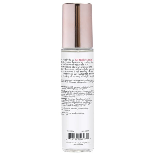 ALL NIGHT LONG Fragrance Body Mist with Pheromones - Soft - Oriental 3.5oz | 103mL - Lubes - The Rabbit Hole Life