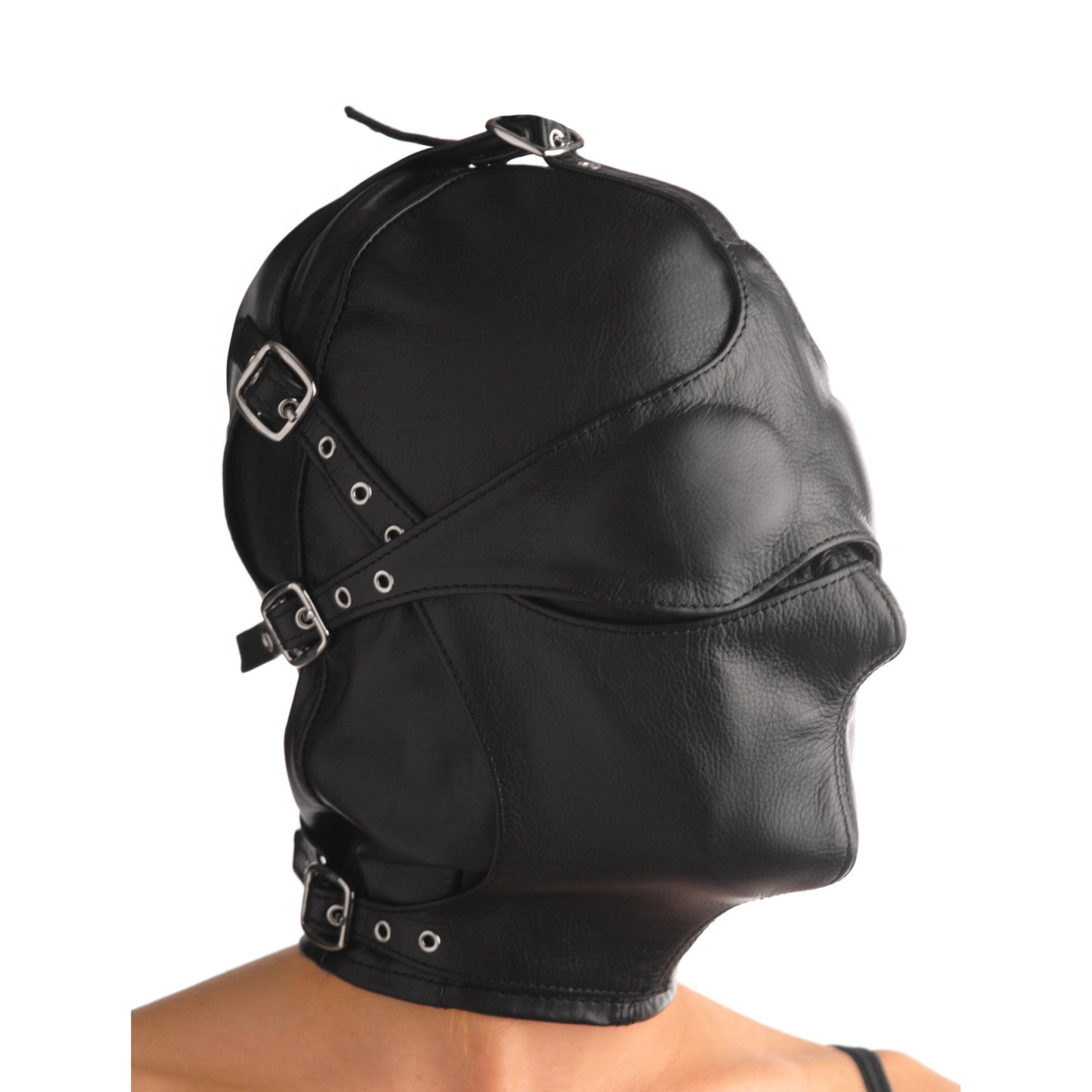 Asylum Leather Hood with Removable Blindfold and Muzzle- ML - Hoods - The Rabbit Hole Life