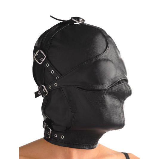 Asylum Leather Hood with Removable Blindfold and Muzzle- ML - Hoods - The Rabbit Hole Life