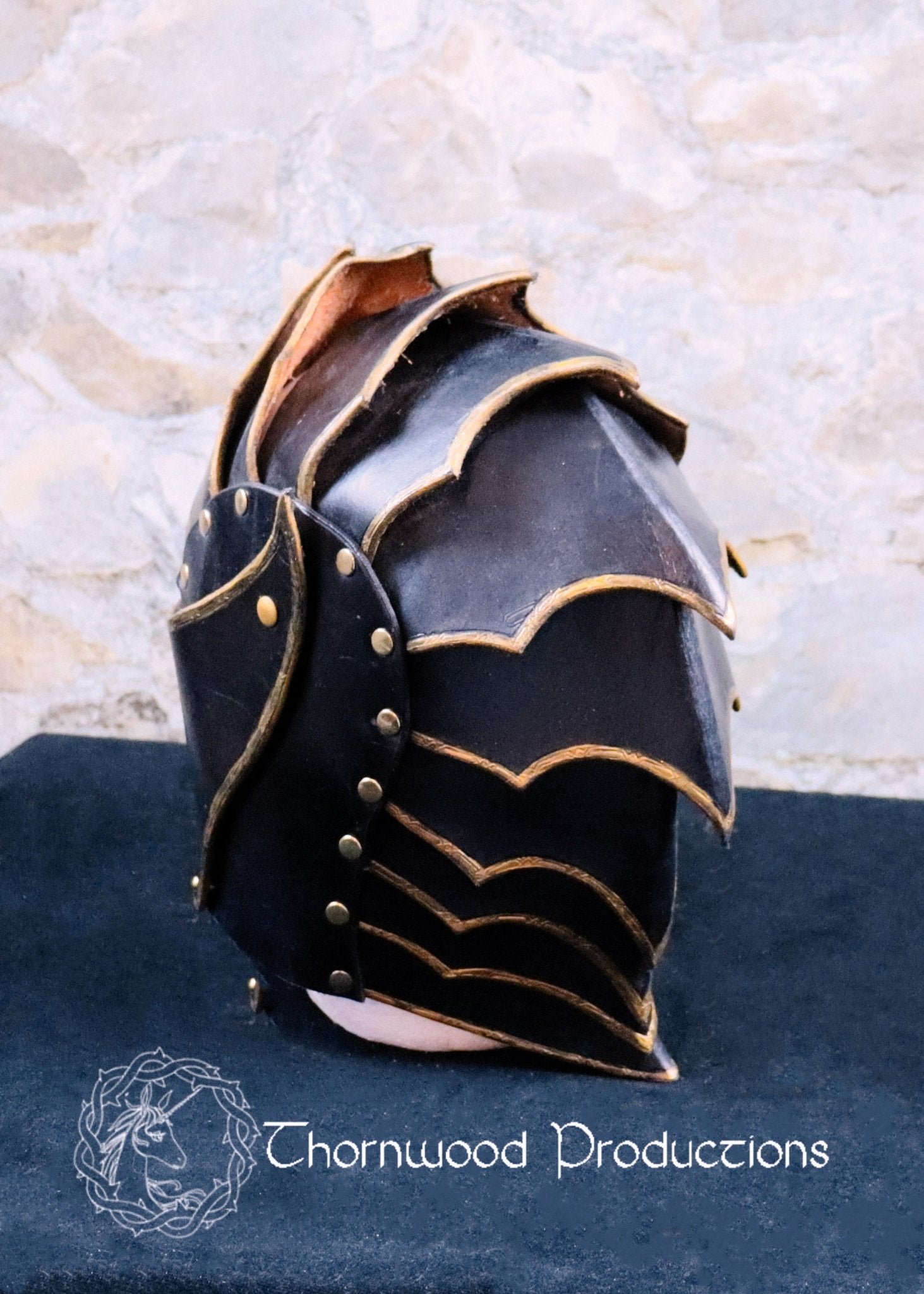 Black and Gold Leather Helm with Rivets - BDSM - The Rabbit Hole Life