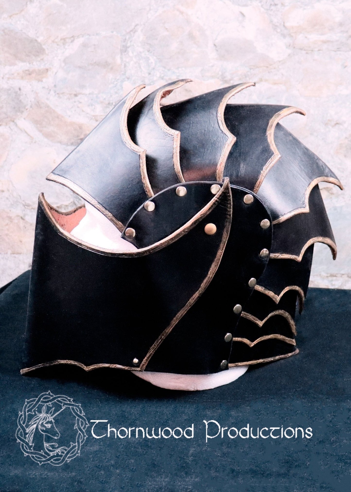 Black and Gold Leather Helm with Rivets - BDSM - The Rabbit Hole Life