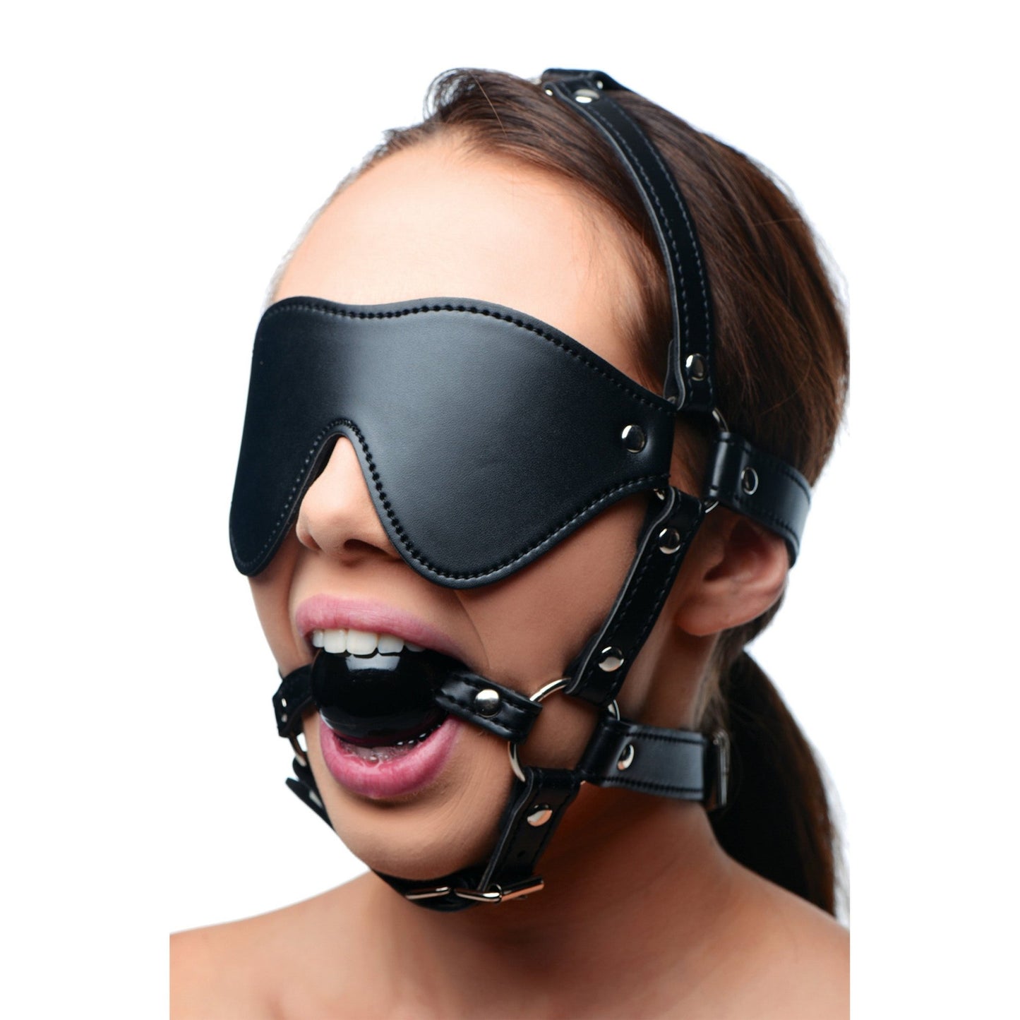 Blindfold Harness and Ball Gag - strict-bondage - The Rabbit Hole Life