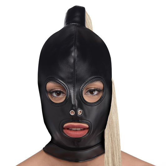 Blonde Ponytail Bondage Hood - hoods-muzzles - The Rabbit Hole Life