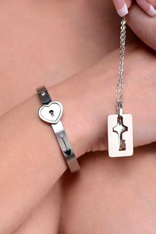 Cuffed Locking Bracelet and Key Necklace - LeatherR - The Rabbit Hole Life