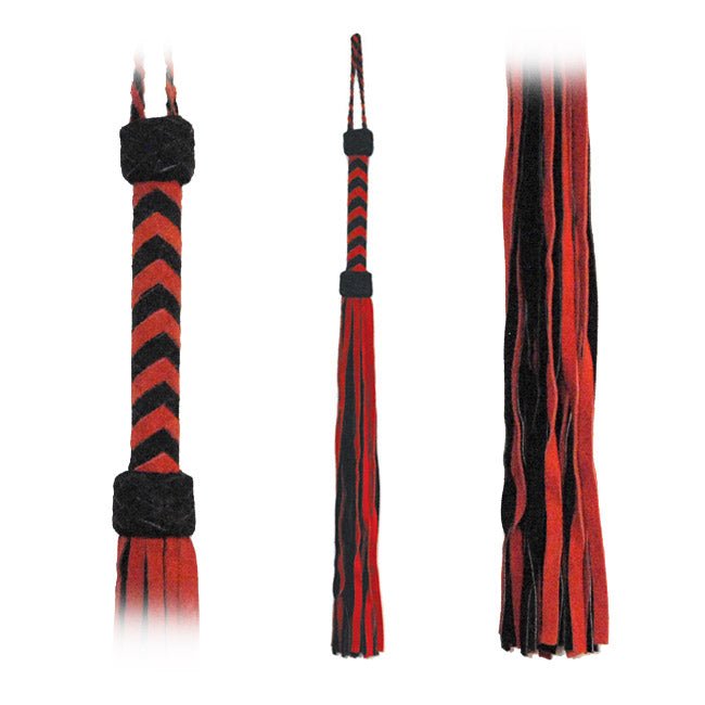 Fetissimo Flogger Red-Black Suede Tails 30in - BDSM - The Rabbit Hole Life