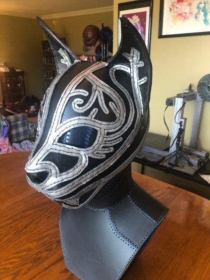 Genuine Leather Cat Mask with Intricate Stitched Design and Features - BDSM - The Rabbit Hole Life