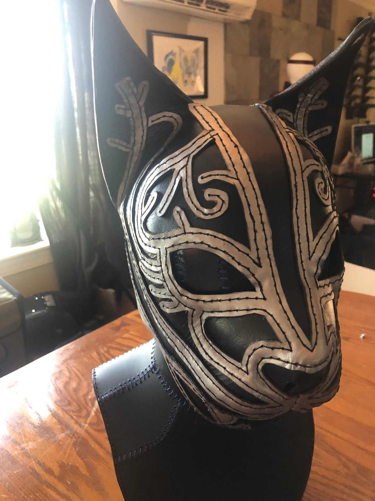 Genuine Leather Cat Mask with Intricate Stitched Design and Features - BDSM - The Rabbit Hole Life