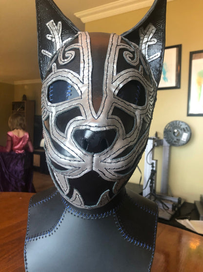 Genuine Leather Cat Mask with Intricate Stitched Design and Features - BDSM - The Rabbit Hole Life