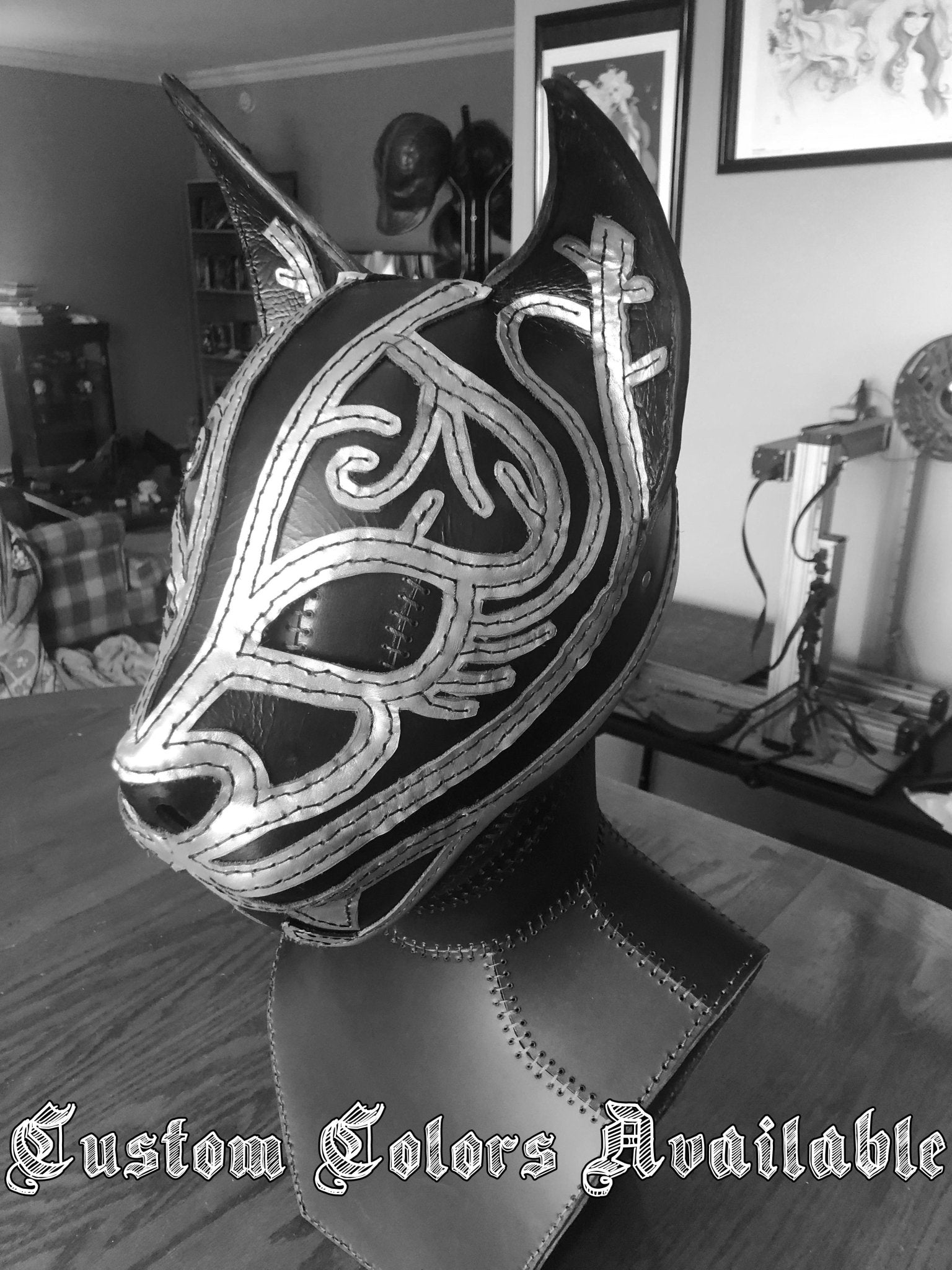 Genuine Leather Cat Mask with Intricate Stitched Design and Features - BDSM - The Rabbit Hole Life