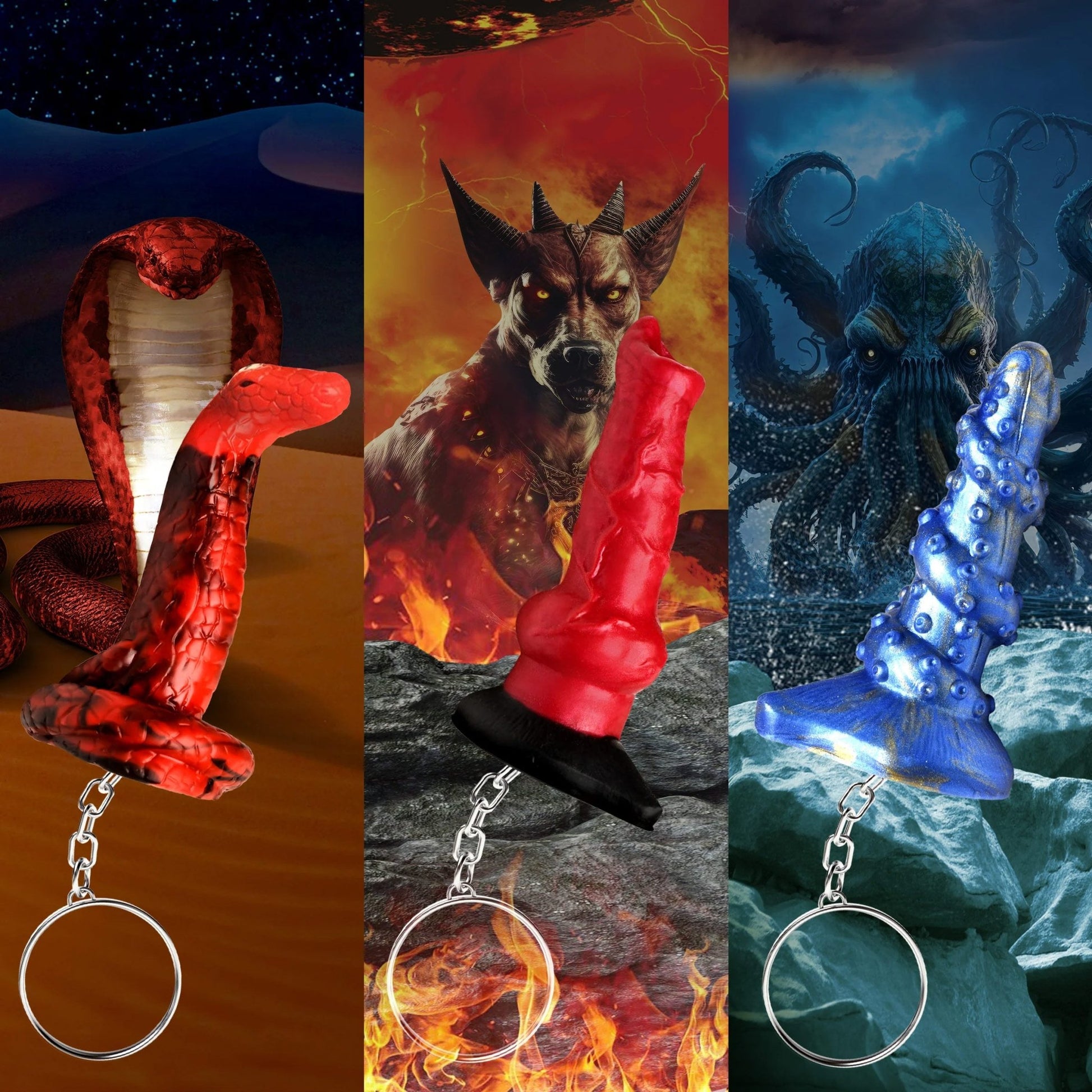 Hell-Hound, Lord Kraken, & King Cobra Silicone Keychain Set - Misc - The Rabbit Hole Life
