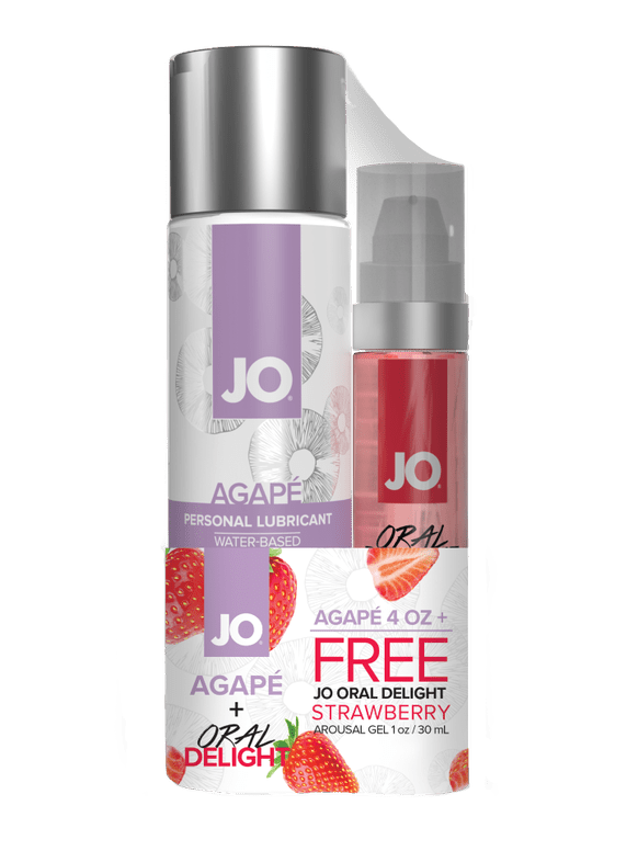 JO Agape 4oz + GWP JO Oral Delight Strawberry Arousal Gel 1oz - Lubes - The Rabbit Hole Life