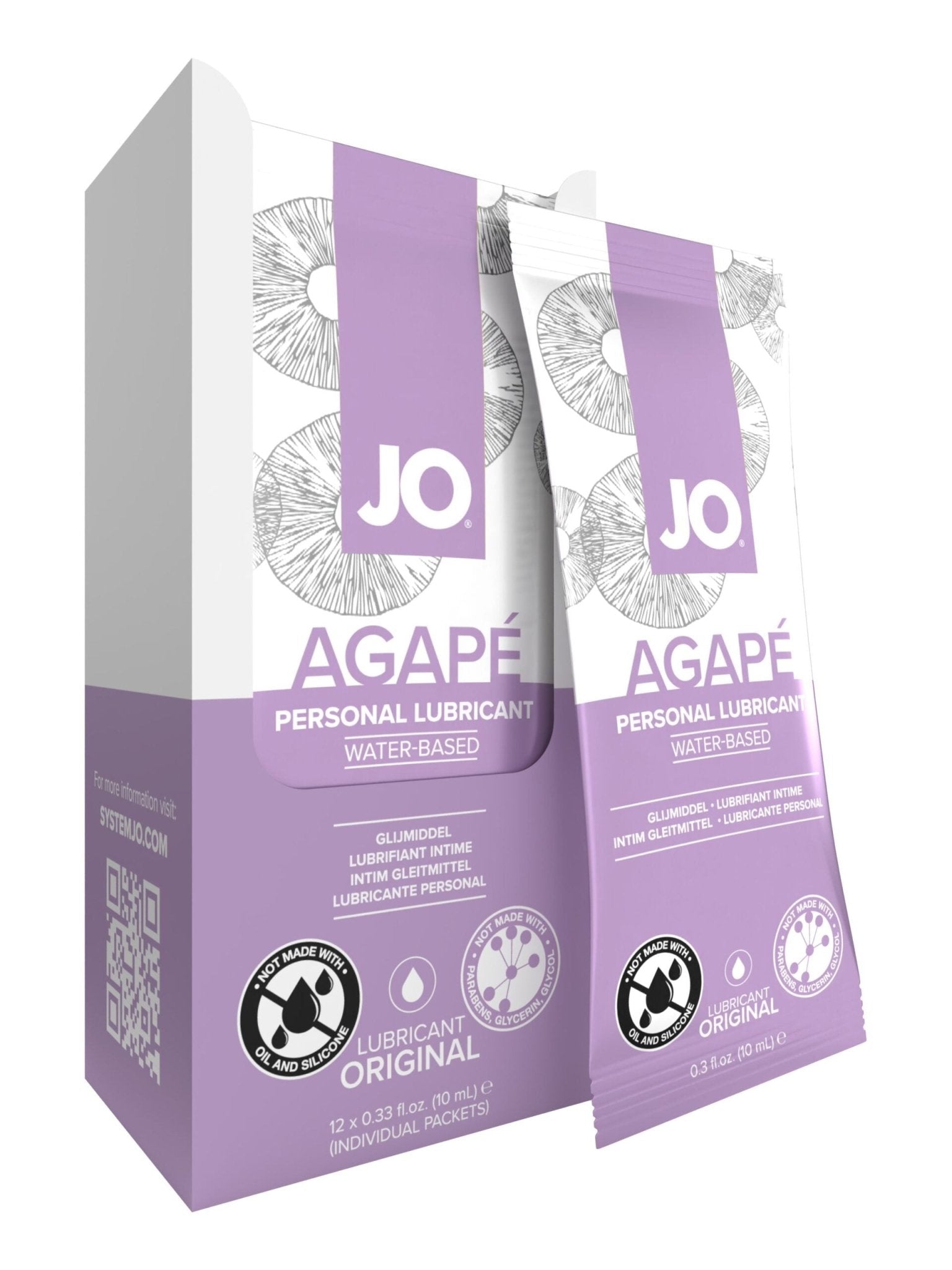 JO Agape Lubricant Foil Display Box 12 x 10mL - Lubes - The Rabbit Hole Life