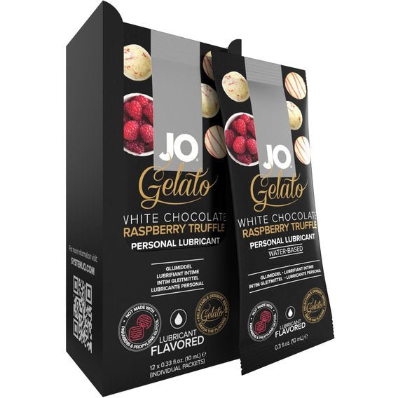 JO Gelato White Chocolate Raspberry Foil Display Box 12 x 10mL - Lubes - The Rabbit Hole Life