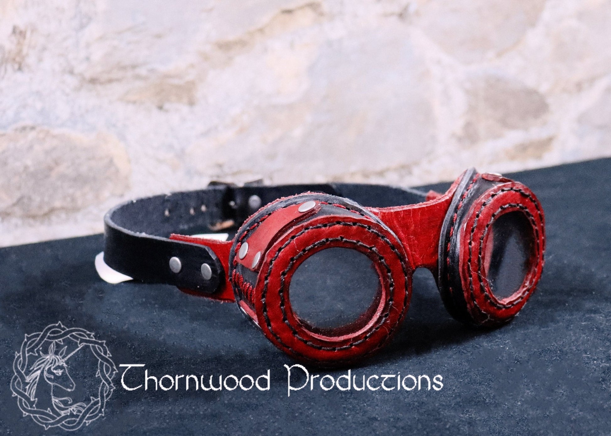 Leather Cyberpunk Goggles with Elegant Stitching and Rivets - BDSM - The Rabbit Hole Life