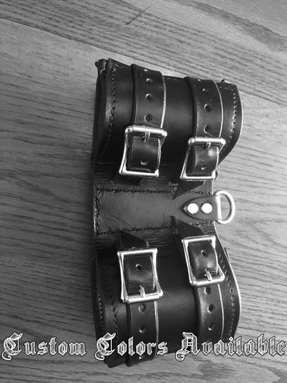 Leather Restraint Bracers with Leather and Buckle straps, D-Ring and Padding - BDSM - The Rabbit Hole Life