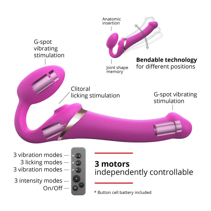 MULTI ORGASM BENDABLE STRAP-ON - M - FUCHSIA - Strap-Ons & Harnesses - The Rabbit Hole Life