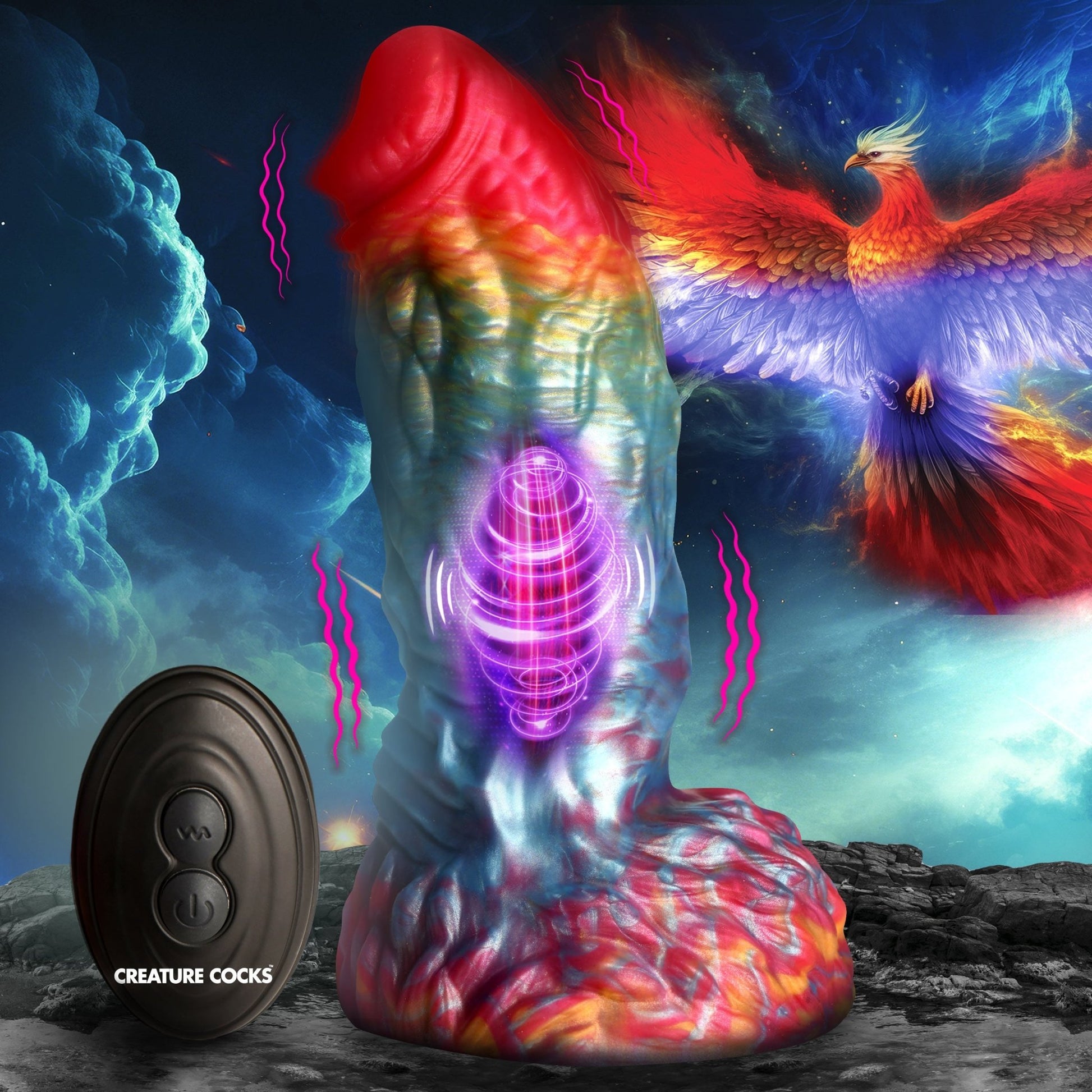 Rainbow Phoenix Vibrating Silicone Dildo with Remote - vibesextoys - The Rabbit Hole Life