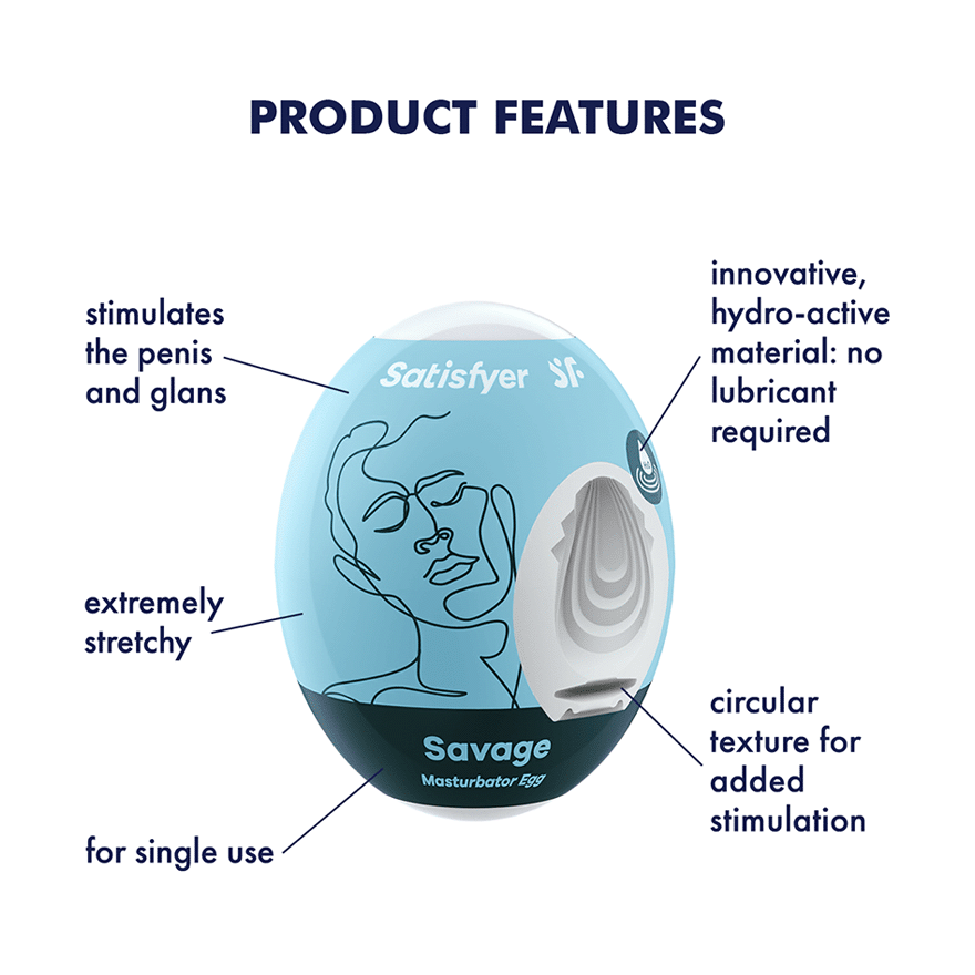 Satisfyer Masturbator Egg Single (Savage) Light Blue - For Him - The Rabbit Hole Life