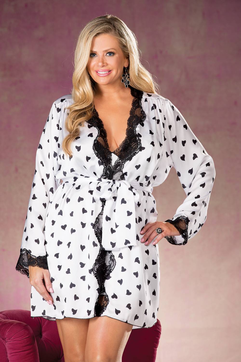 Shirley of Hollywood X25799 Heart Print & Lace Robe - The Rabbit Hole Life