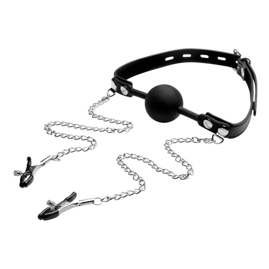Silicone Ball Gag with Nipple Clamps - GAGS - The Rabbit Hole Life