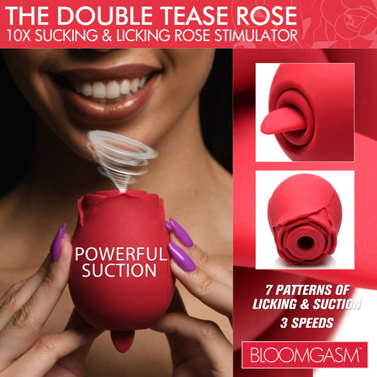 The Double Tease Rose 10X Sucking and Licking Silicone Stimulator - vibesextoys - The Rabbit Hole Life