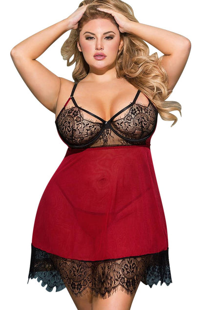 YesX YX958Q Black/Red Babydoll Set - The Rabbit Hole Life