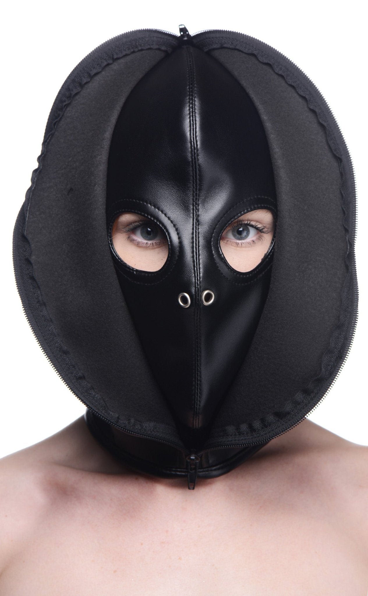 Zip Front Bondage Hood - hoods-muzzles - The Rabbit Hole Life