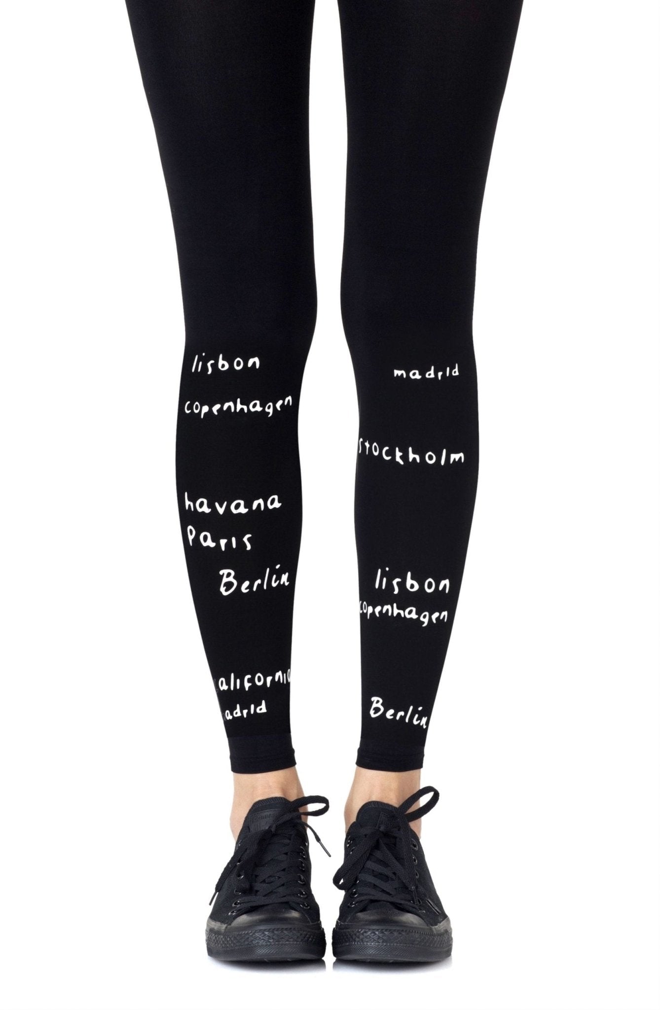 Zohara "Bucket List" White Print Footless Tights - The Rabbit Hole Life