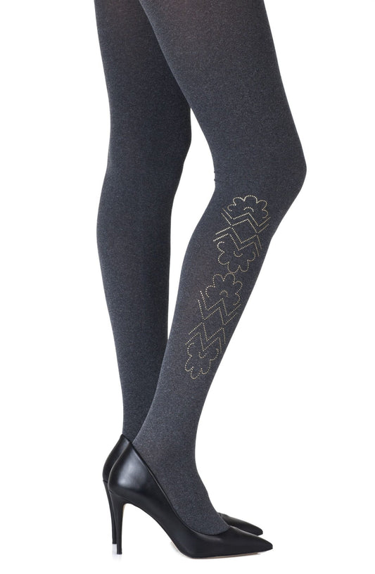 Zohara "Caught In The Metal" Heather Grey Print Tights - The Rabbit Hole Life