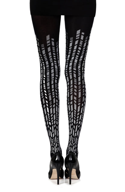 Zohara "Cross It" Black/Silver Print Tights - The Rabbit Hole Life