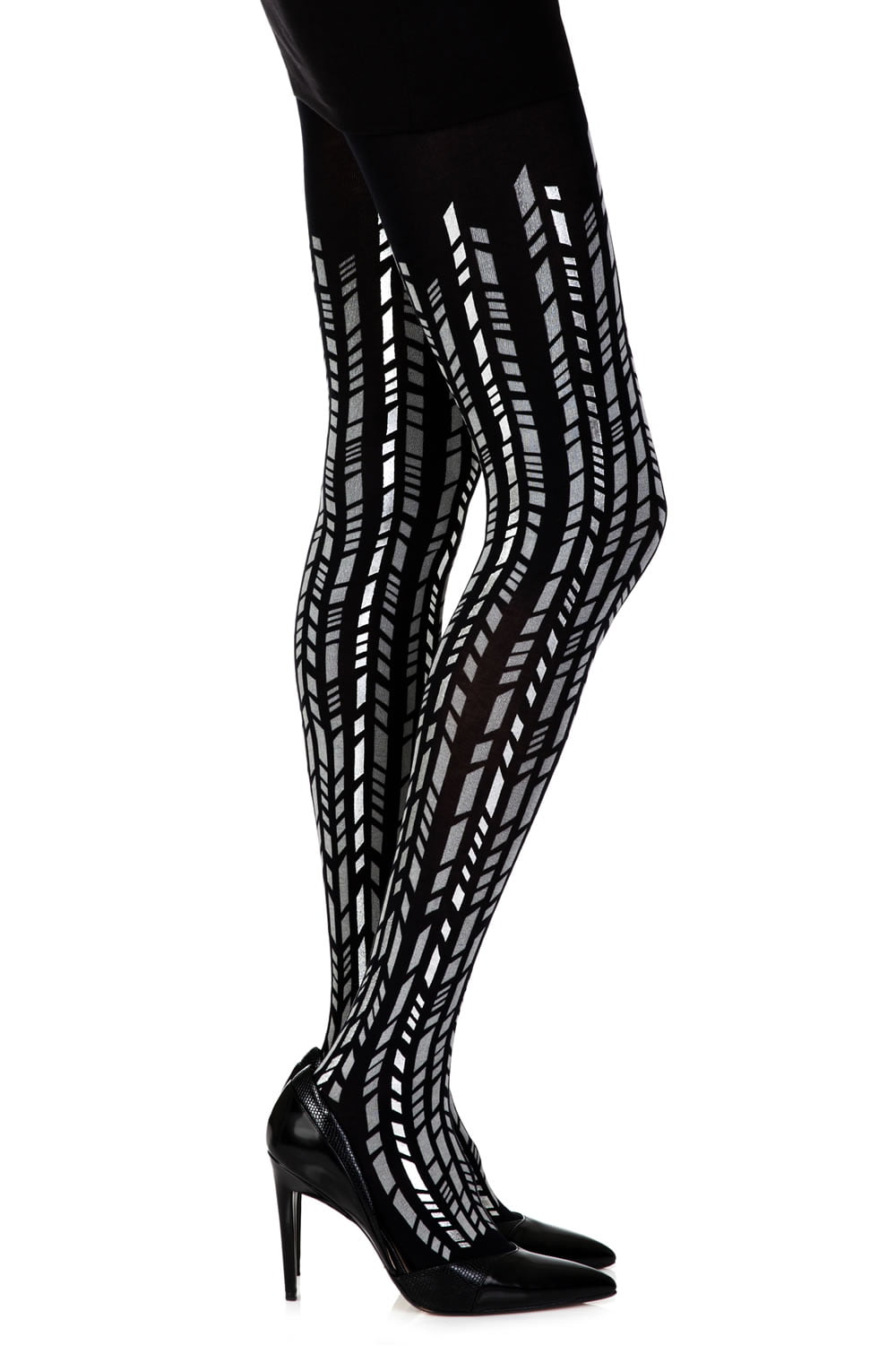 Zohara "Cross It" Black/Silver Print Tights - The Rabbit Hole Life