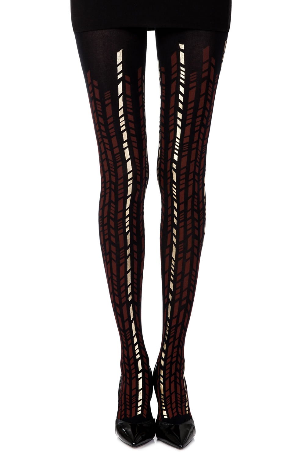 Zohara "Cross It" Burgundy/Gold Print Tights - The Rabbit Hole Life