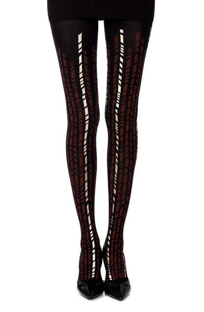 Zohara "Cross It" Burgundy/Gold Print Tights - The Rabbit Hole Life