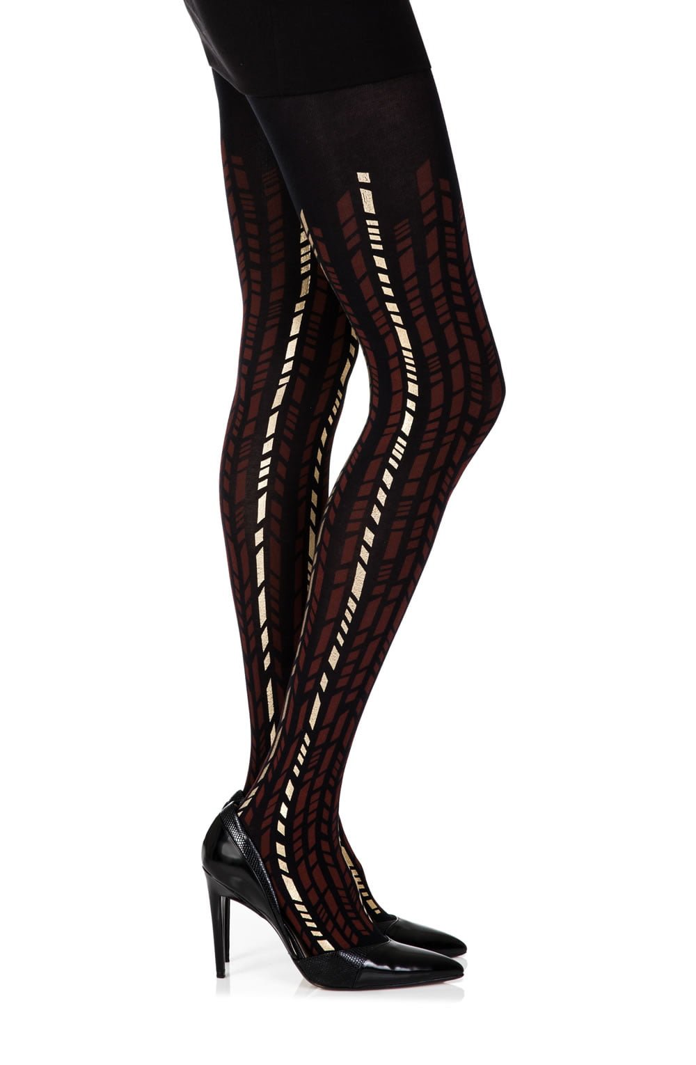 Zohara "Cross It" Burgundy/Gold Print Tights - The Rabbit Hole Life