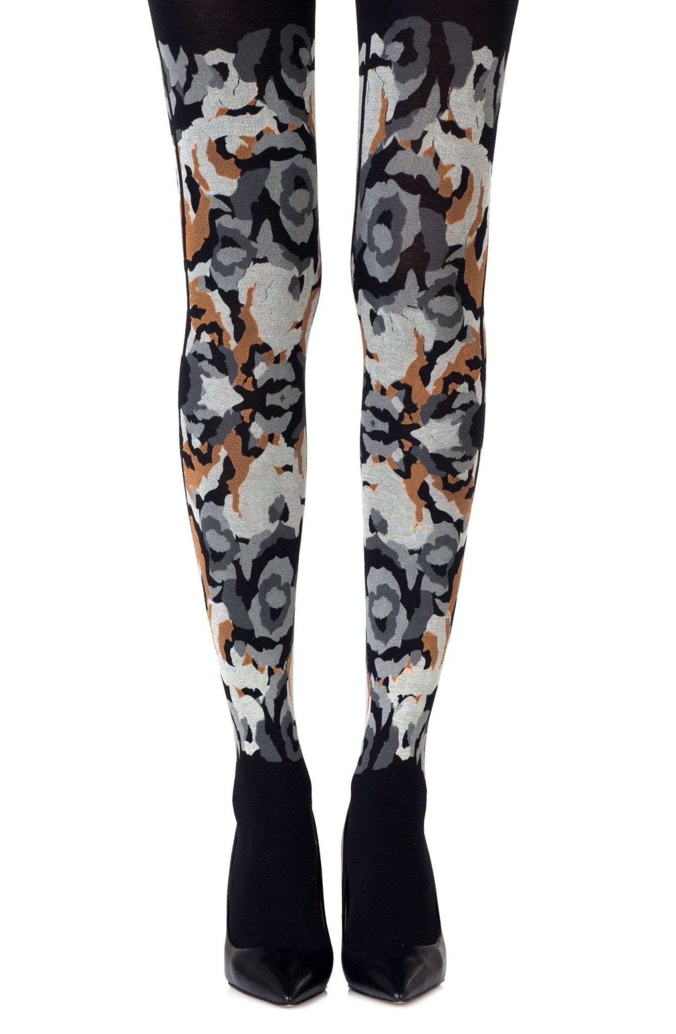 Zohara "Earth Goddess" Grey Orange Print Tights - The Rabbit Hole Life