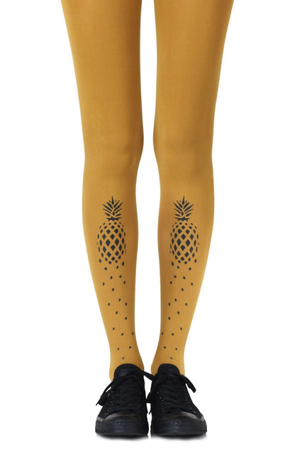 Zohara "If You Like Piña Coladas" Mustard Print Tights - The Rabbit Hole Life