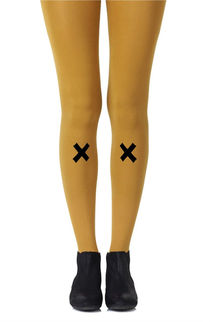 Zohara "If You Like Piña Coladas" Mustard Print Tights - The Rabbit Hole Life