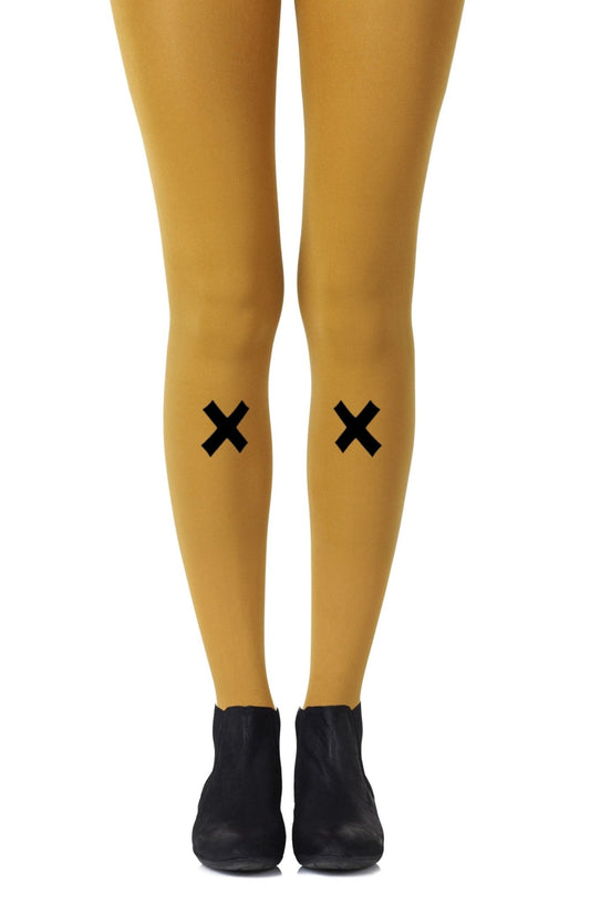 Zohara "Kiss and Tell" Mustard Print Tights - The Rabbit Hole Life