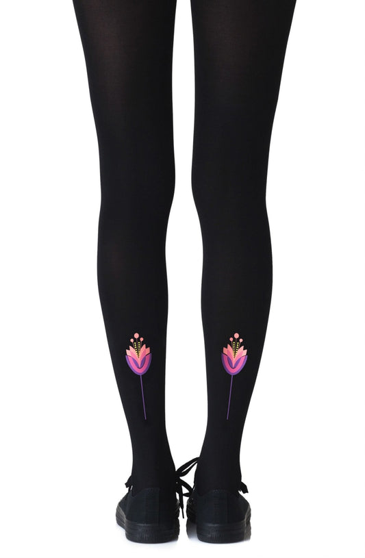 Zohara "Lotus Position" Black Print Tights - The Rabbit Hole Life