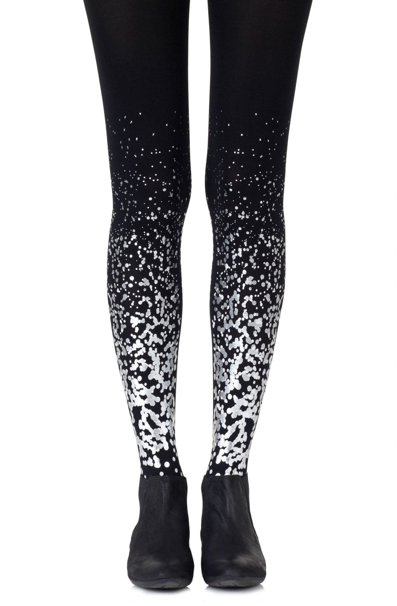 Zohara "Paint It Black" Grey Silver Print Tights - The Rabbit Hole Life