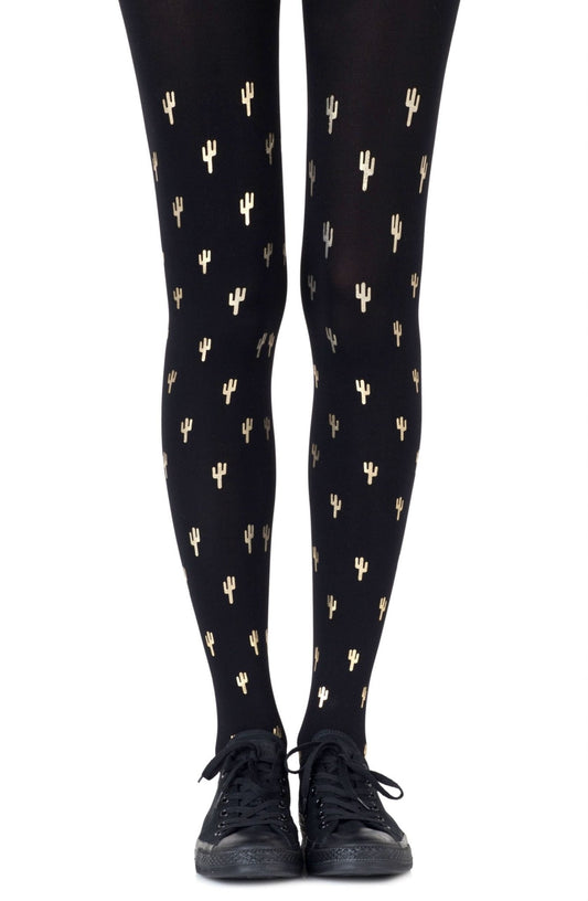 Zohara "Prickly Pear" Gold Print Tights - The Rabbit Hole Life